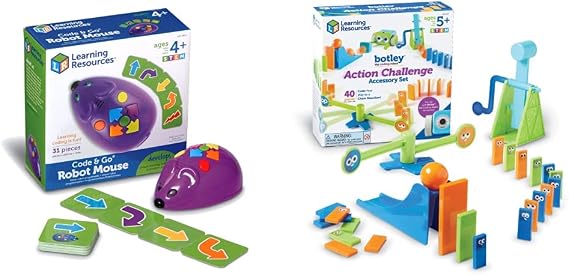 Learning Resources LER2841 STEM-Extra Robot Mouse, Multicoloured & Botley the Coding Robot Action Challenge Accessory Set