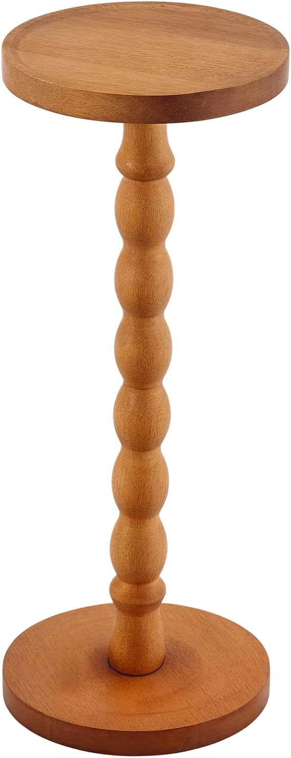 Pedestal Side Table Round Solid Wood Small Side Tables for Living Room with Weighted Base Space Saving Pedestal End Table for Bedroom Sofa Couch Bathtub Balcony