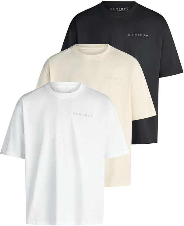 DENIMFY Men's Relaxed Fit T-Shirt DFTed Set of 3 Crew Neck Short Sleeve