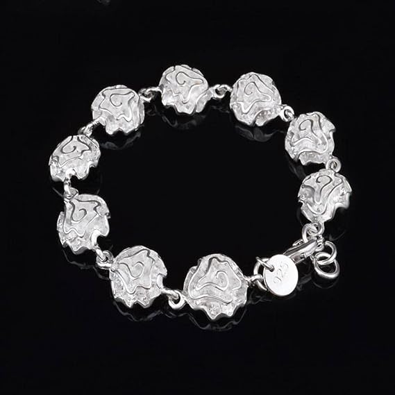 Silver bracelet,jewellery,Ladies 925 Sterling Silver Bracelet Fashion Hand Carve Rose Flower Bracelet Elegant Bracelet Ladies Silver Jewellery For Sisters Friend Couples Mom