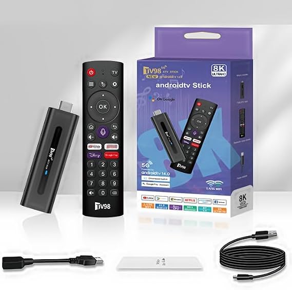 Android 14.0 TV Stick Box, 8K UHD Streaming Player 2025, Smart TV Box mit 2GB RAM 16GB ROM, Dual WiFi 2.4G/5.8G, Bluetooth 5.0, Sprachsteuerung, HDMI Plug & Play Media Player