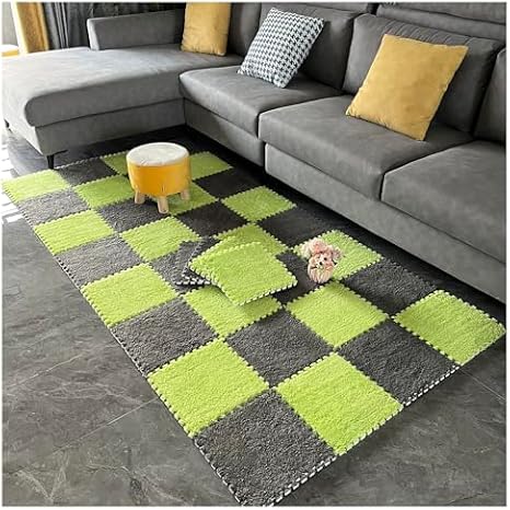 Squares Puzzle Mat10Pcs Interlocking Carpet Tiles Plush Puzzle Foam Floor Mats,12"X12" Soft Puzzle Area Rugs,Carpet Squares,Foam Floor Tiles for Parlor Bedroom,Gray + Light Brown