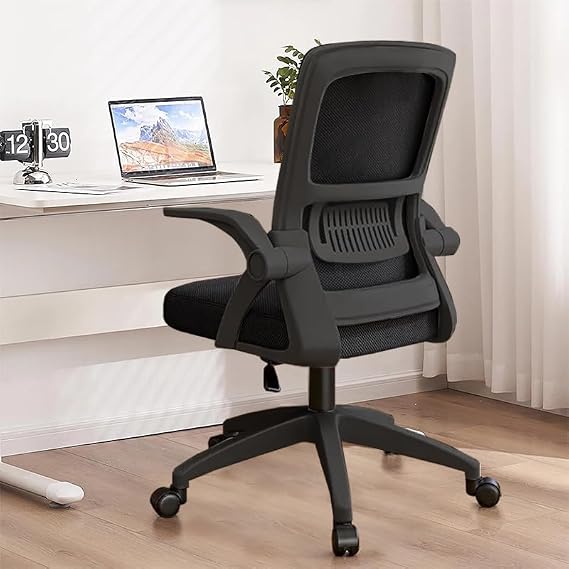 Ergonomic Mesh Office Chair - Breathable Swivel Desk Chair with Flip-Up Arms & Lumbar Support,Home Office Computer Chair,Adjustable Height Desk Chair(Black)