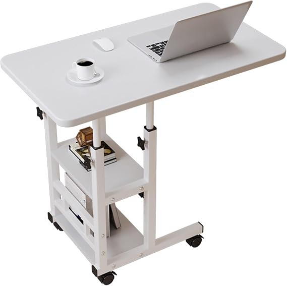 C-Shape Bedside Table Adjustable Height Mobile Sofa Side Table White