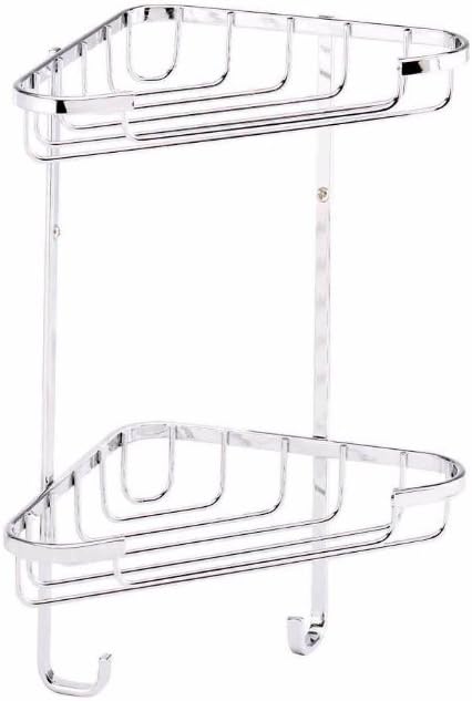 Croydex Medium Corner Shower Caddy - Durable Steel Bathroom Shelves with Chrome Finish for Modern Bathrooms, 2-Tier Shower Corner Shelves with Hooks, Easy Installation, 5kg Load Capacity