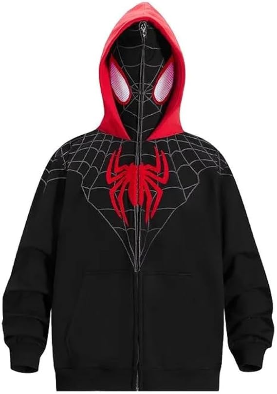 Dynict メンズ スパイダーパーカー ユニセックス オーバーサイズ ゴスジャケット Y2K パンク ストリートウェア ジップアップパーカー スパイダーキャップ