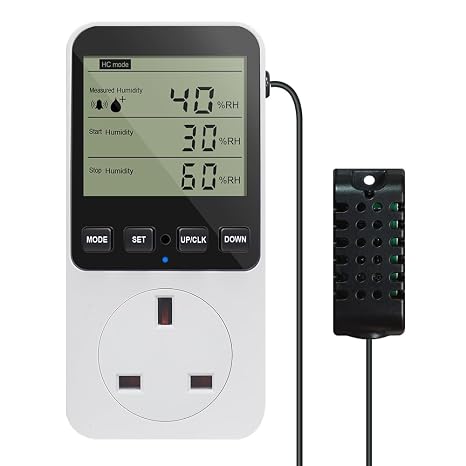 KETOTEK Digital Humidity Controller Plug Humidistat/Thermostat Outlet 230V with Alarm for Humidifier Dehumidifier Reptile Terrariums