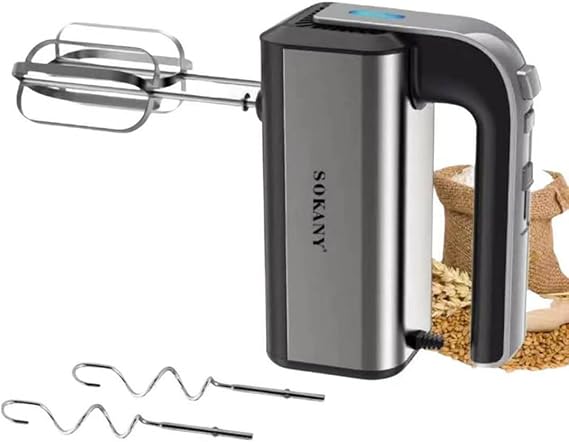 SOKANY 800 W Hand Mixer Stainless Steel Kneader Hand Mixer 5 Speeds with Exit Button Hand Stirrer with 2 Dough Hooks and 2 Whisks (CX-6651)