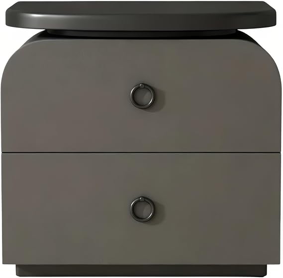Bedside Table Nightstand Storage Solution Two Drawers Ring Pulls Black Surface for Bedroom Bedroom(Black,Medium)