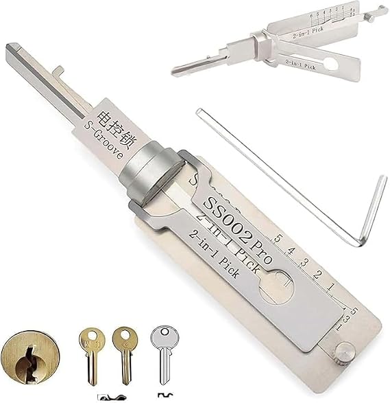 2-in-1 Master Key Decoder Stainless Steel Master Key Decoder Master Key Decoder Lock Pick Kit Tool Lock Picking Kit Multipurpose Stainless Maintenance Repair Kits Heavy Duty Hand Tools (Ss002 Pro)