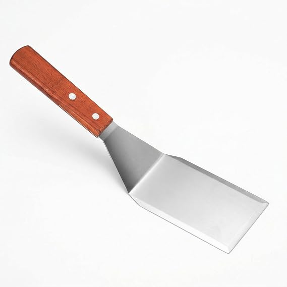 QLK Metal Spatula for Cast Iron Skillets, Heavy Duty Stainless Steel Spatula with Wooden Handle, Pancake Spatula Smash Burger Turner, Smash Burger Spatula Turner for Flipper, Cooking, BBQ