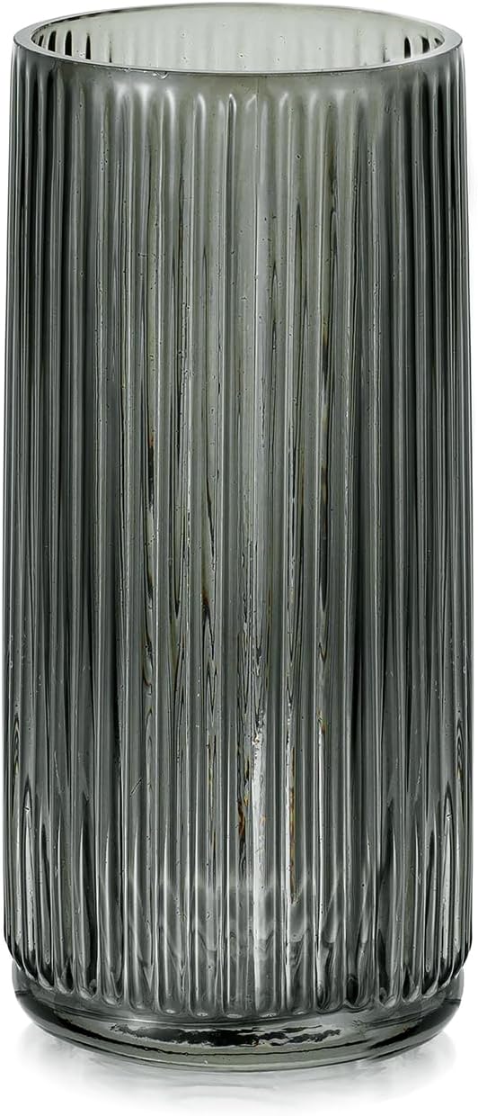 Hewory Flower Vase Glass 20 cm Large Vase Grey Glass Vase for Table