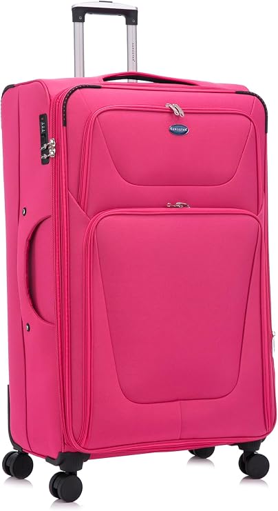 Aerostar Extra Large 32” Lightweight Softshell Expandable Suitcase, Integrated Combination Lock, 4 Wheels Check in Luggage for 30kg (Coral Pink, 162 litres)