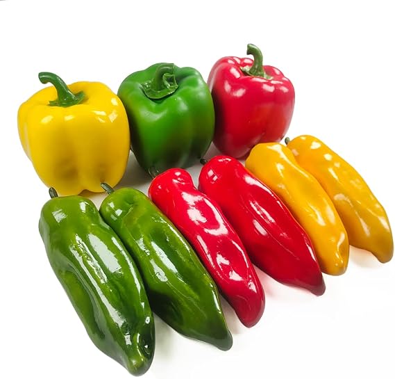 Laiiqi 9 Pieces Artificial Peppers Fake Chilli Pepper Lifelike Fake Vegetables Colourful Peppers for Home Kitchen Decoration Props Artificial Mixed Pepper Set