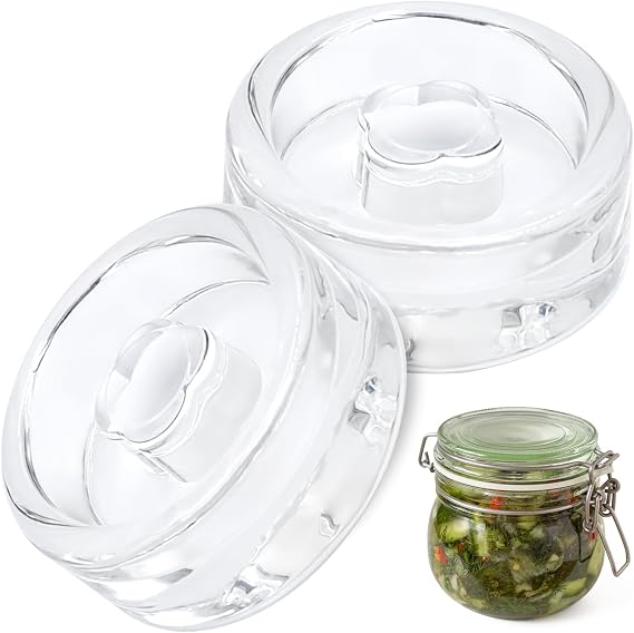 2 Pack Glass Fermentation Weights, 7 cm Wide Mouth Fermentation Jars to Remove Excess Brine for Fermenting Pickles Sauerkraut