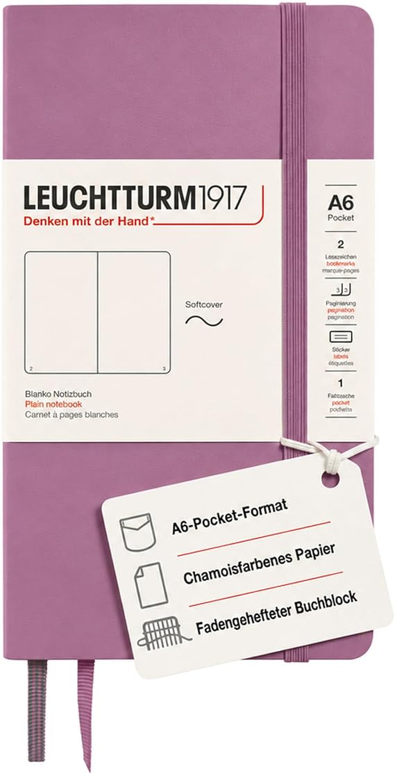 LEUCHTTURM1917 Notebook Pocket (A6) Soft Cover Dusty Rose Blank 123 numbered pages 80gsm chamois colour 2 bookmarks elastic closure