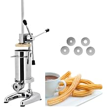 Manual Churros Maker Machine with 5 Molds, Vertical Spanish Churrera and Detachable Bucket for Restaurants and Bakeries 2L