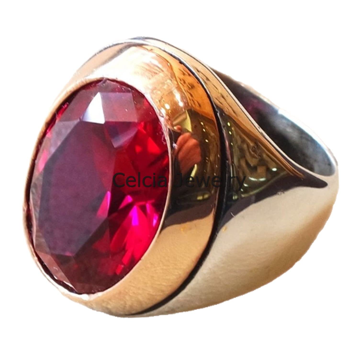 Ruby Corundum Gemstone Ring, Solid 925 Sterling Silver Signet Ring, Statement Ring, Stunning Ring, Wedding Ring, July Birthstone ruby, Size 7