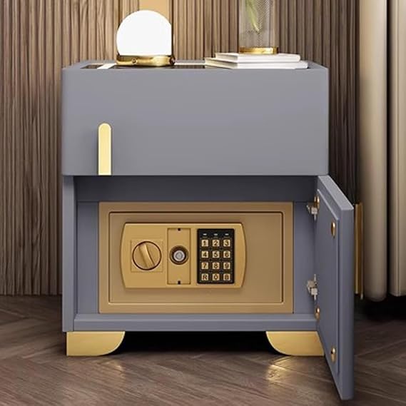 Smart Nightstand with Hidden Safe, Bedside Table with Charging Station & USB/Type-C Ports, LED Night Stand Adjustable Brightness, Tempered Glass Top