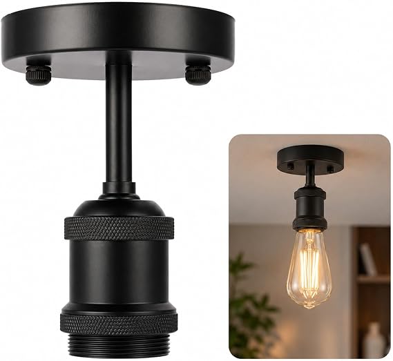 Ceiling Light Fitting, Semi Flush E27 Lamp Holder with Ceiling Rose, Close to Ceiling Pendant Light Fitting for Hallway, Kitchen, Living Room [Energy Class A]