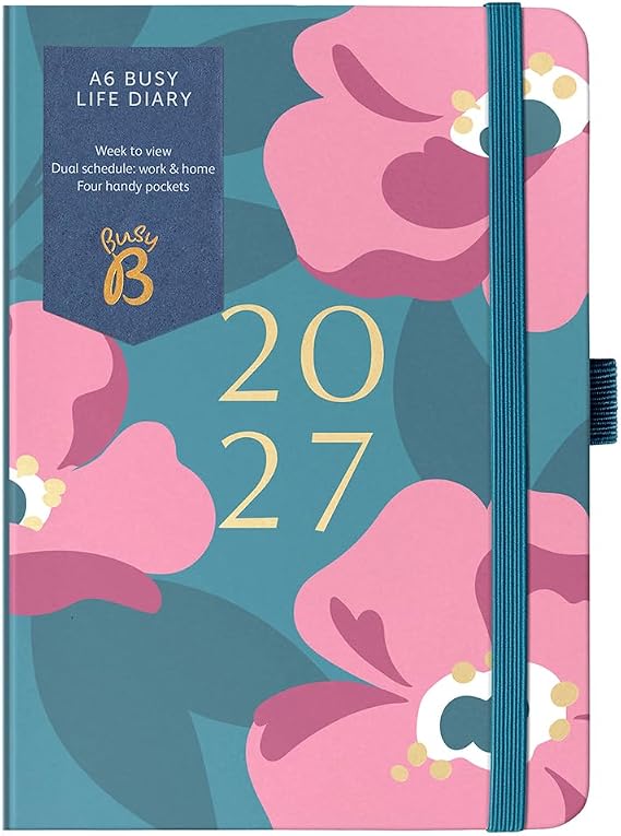 Busy B A6 2027 Diary - Compact Dual Schedule Planner - Teal Floral