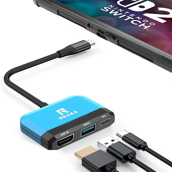 3-in-1 Switch Dock for Nintendo Switch 1&2, TV adapter-Blue&Red
