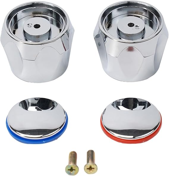 Hot and Cold Tap Top Head Cover Handle Replacement Accessory for Bathroom Basin or Kitchen Sink Faucets, Chrome Plated ABS and Iron Construction with Blue and
