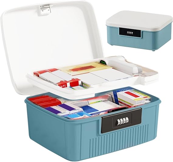 2 Layer Lockable Medicine Storage Box, 9LMedicine Box with Combination Lock