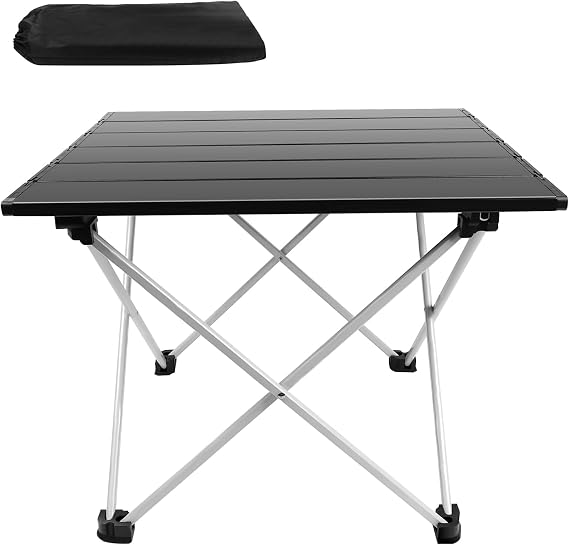 EFAN Portable Camping Table, Ultralight Aluminum Folding Picnic Table with Carrying Bag for Outdoor, Camping, Hiking, BBQ, Beach, Finishing, 40x35x32cm, Black