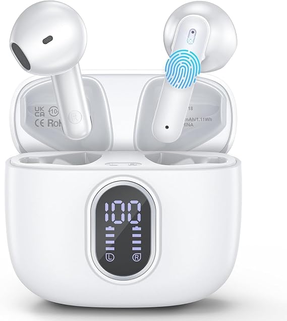 Kablosuz Kulaklıklar Bluetooth 5.3 Kulaklık 42 Saat Çalma Süresi LED Ekranlı, Derin Bas Stereo ve Gürültü Önleyici Bluetooth Kulak Tomurcukları IPX7 Su Geçirmez Kablosuz Kulak Tomurcukları iPhone