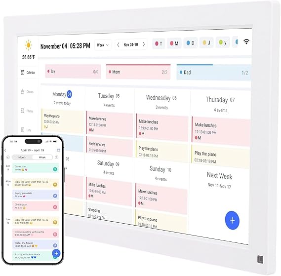 Digital Calendar, 15.6 Inch Wall Planner Electronic Calendar & Chore Chart, Smart Family Organizer with APP Control & Interactive Display for Schedules Wall & Desk Mountable (UK)
