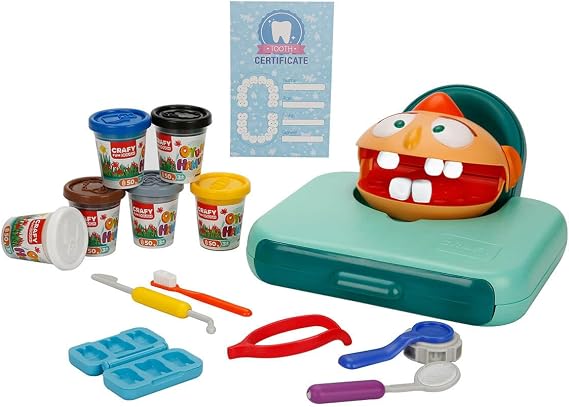 Crafy Play Dough Set Dentist Dr.Toothy, 6X50 Gr, 15 Piece Educational Toy