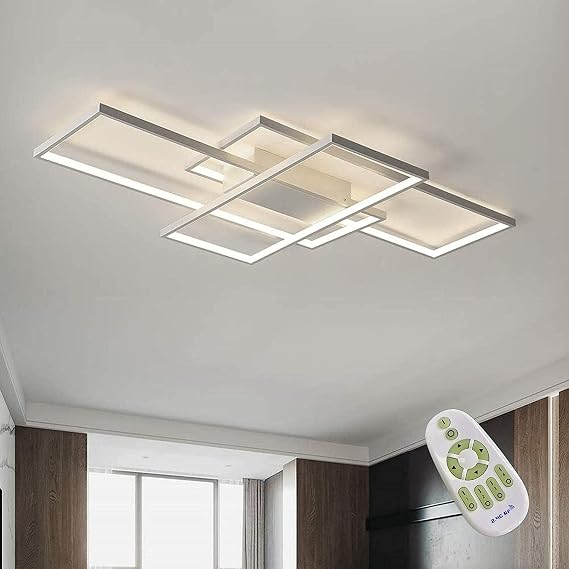 LED Ceiling Light Modern Ceiling Light Living Room Rectangular Ceiling Spotlight Aluminium Acrylic Bedroom Lamp Dimmable with Remote Control 3000 K - 6000 K (White 80 cm) [Energy Class B]