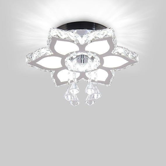 FRIXCHUR Flower-Shaped Crystal LED Flush Mount Ceiling Light, Cool White