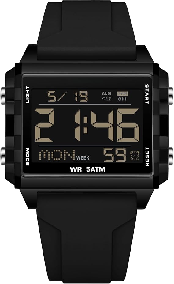 Forrader Square Men's Digital Watches Big Numbers Dial Large Face Watch for Men Women Waterproof LED Unisex Electronic Wrist Watches with Alarm Date Stopwatch