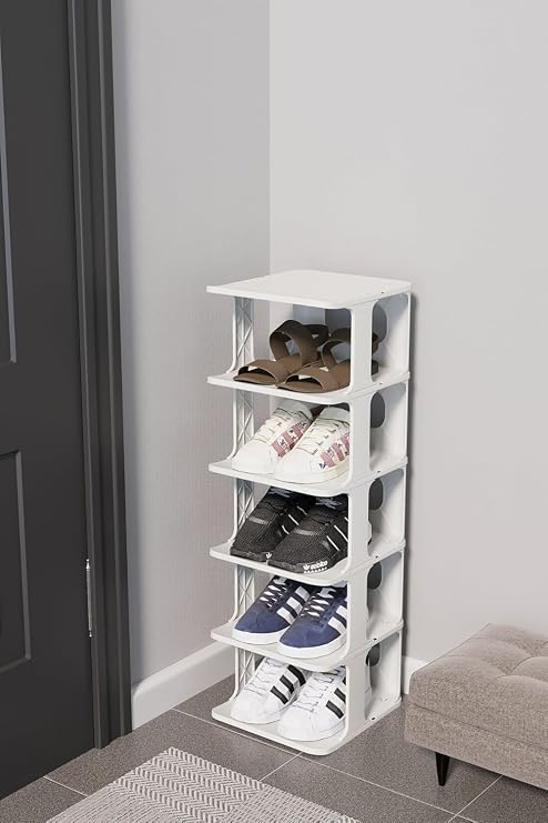 Coverest Modern 5 Katlı Ayakkabılık, Portatif Ayakkabı Rafı, Kolay Kurulum, 76x24.5x27.5 cm, 6 Raf ve Destek Parçaları ile (BEYAZ)