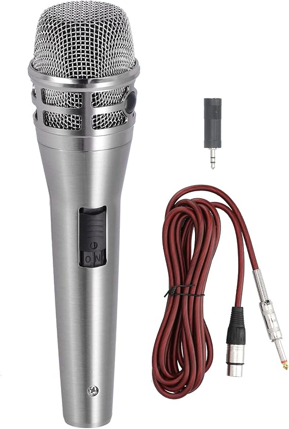 Wired Dynamic Cardioid Handheld Microphone, Professional Karaoke Singing Mic for Home Outdoor Stage Speech, High - Fidelity Sound with 6.35mm Plug and Noise Filtering (Silver)