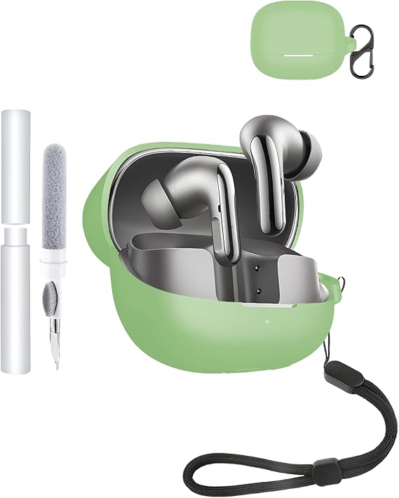 Silicone Protective Case for xiaomi Buds 5 Pro Earbuds - Durable and Eco-Friendly Bluetooth Earphone Cover with Precise Holes and Charging Compatibility - Shock-proof, Comfortable Touch,Lightgreen