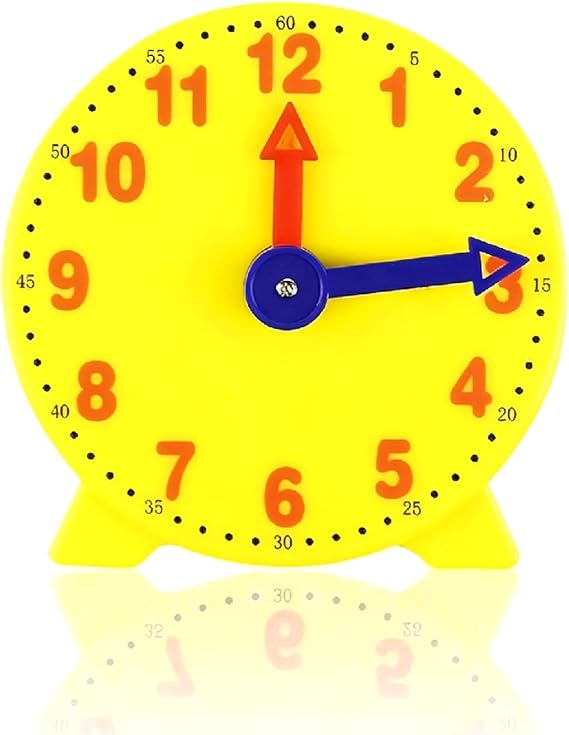 Yellow Clock Model, Primary School Teaching Aid, Hands-On Educational Time Learning Tool with and Movable Hands, Suitable for Early Maths & Telling Skills
