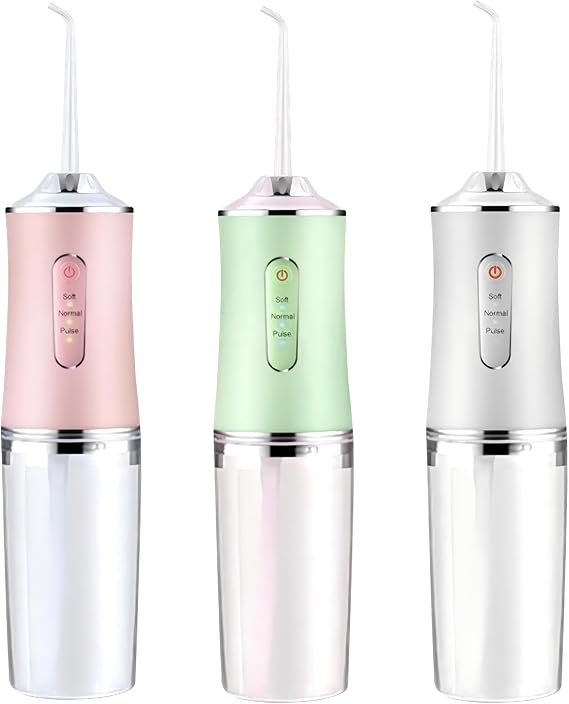 230ml Travel Water Flosser for Teeth Cordless, Electric IPX7 Waterproof USB Water Flosser Cordless Oral Irrigator with 3 Modes and 4 Jet Tips for Teeth Cleaning (Pink)