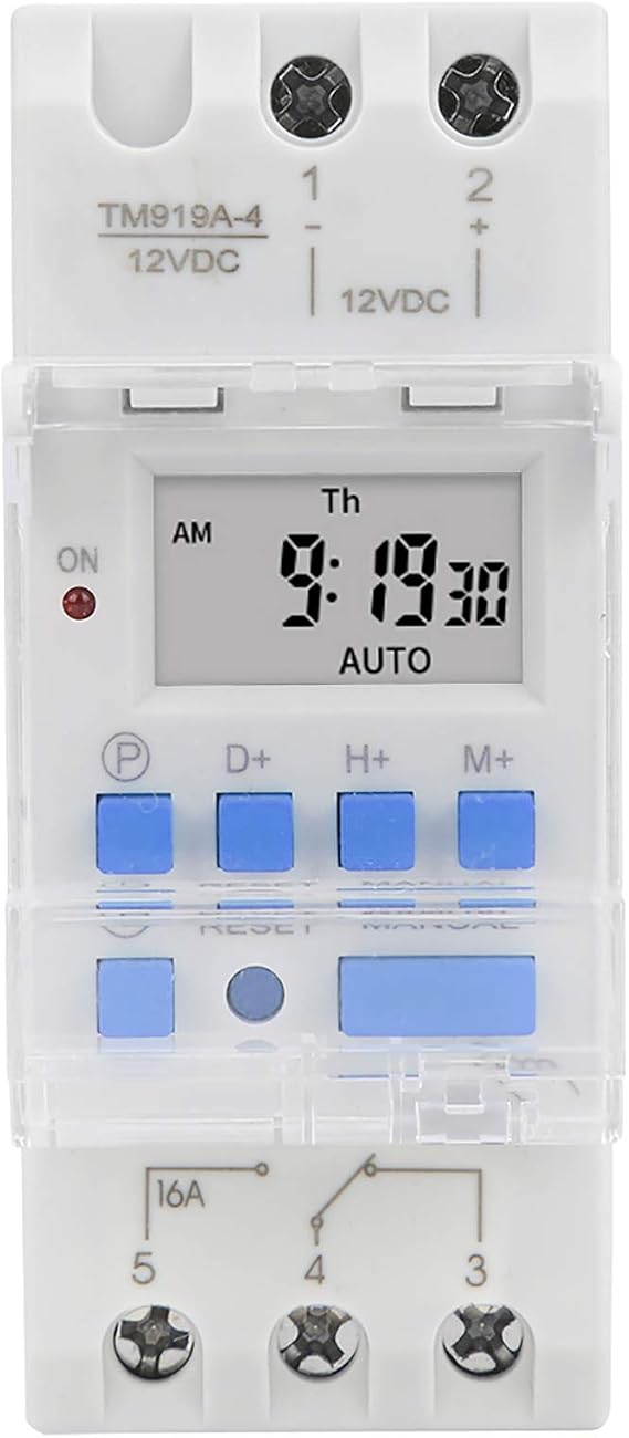 Hyuduo 12V DC 16A Programmable Timer Switch with LCD Display - Digital Power Relay for Automatic Control and Energy Efficient Timing in Home Industrial Applications