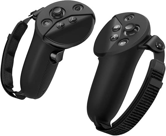 Spigen Silicone Fit Controller Cover Compatible with Meta Quest Pro VR Gaming Controller Grip with Adjustable Strap for Anti-Slip Protection - black