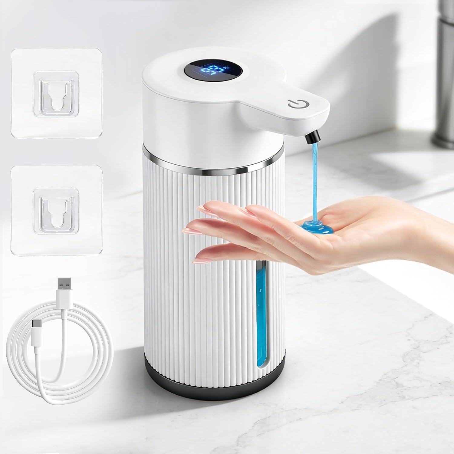 Automatic Soap Dispenser, 420 ml, Electric Soap Dispenser with Infrared Sensor, Wall Mounted with Digital Display, USB Rechargeable for Bathroom, Kitchen