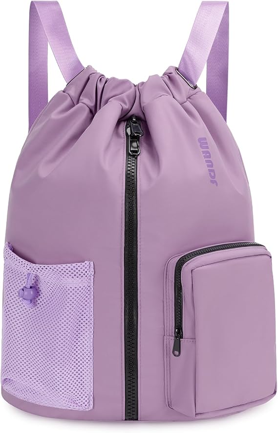 WANDF Drawstring Gym Bag Sports Backpack with Shoes Compartment Water-resistant Swimming Bag for Men Women Ideal for PE School Travel Beach