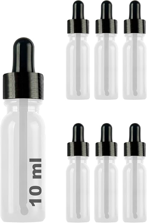 Afracam 10 ml Metal Kapaklı Damlalık Dropper Şişesi Serum 10 cc Cam Şişe 6 Adet (Siyah Kapak, Şeffaf)