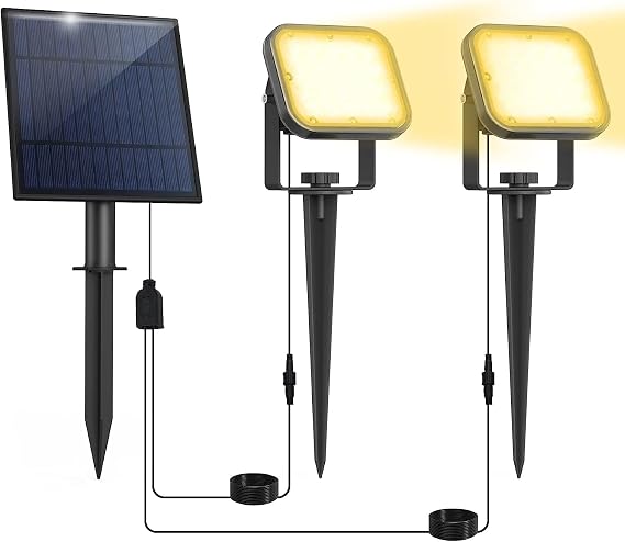 NATPOW Spotlight, 2-in-1 Solar Garden Lights, IP65 Waterproof, Auto-ON/Off Outdoor Landscape Spotlight Wall Lights Garden Lighting for Trees, Yard, Garden Path (3000K) [Energy Class A+]