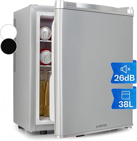 Klarstein Mini Fridge for Room Mini Fridge for Drinks Snacks & Cosmetics Small Mini Bar Fridge Small & Quiet Adjustable Shelves Small Skincar Fridge 5-22°C 38L [Energy Class C]