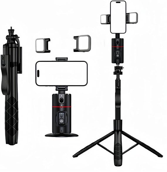 Auto Face Tracking Tripod Remote Control Smart Tracking Phone Holder 360° Rotating Face Body Cell Phone Camera Mount Gesture Control with Tripod Stand for Live Streaming Video, Chat Facetime, Meeting