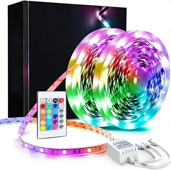 phopollo Led Strip Light, 15m Led Light Strips with 24-Keys Remote, Flexible 5050 RGB Colour Changing for Bedroom, Party (7.5Mx2) [Energy Class E]