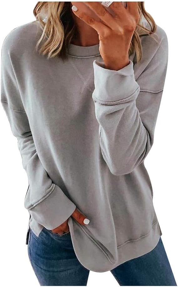 Ceboyel - Womens Crewneck Sweatshirt Color Block Stripe Long Sleeve Pullover Fall Clothes